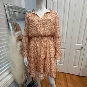 BCBGeneration Peach Floral Long Sleeve Dress